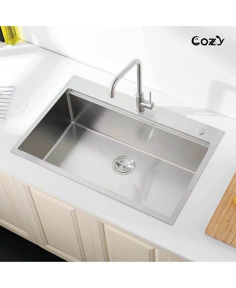 flynama 30inch Overmount Single Bowl Brushed 304 Stainless Steel Handmade Sink Ss Br 08 with Cutting Board Colander Grid