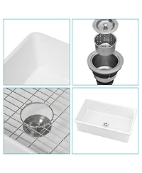 flynama huluwat 32x19x10inch White Fireclay Kitchen Sink Undermount Single Bowl Dual Mount Deep Basin