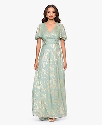 Betsy & Adam Women's Foil Print V-Neck Gown