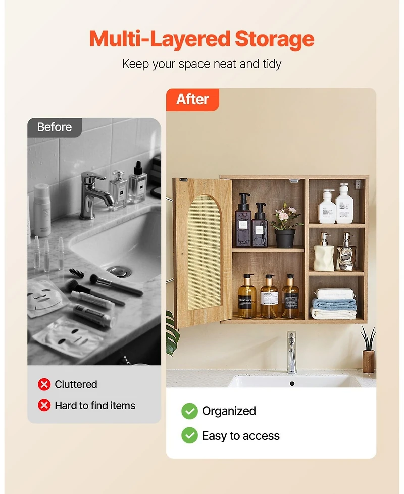 Volenca Wall Cabinet, Single Door, Adjustable Shelves, Over-Toilet Storage