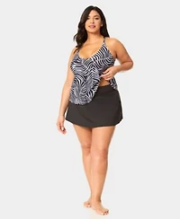 Anne Cole Plus Size Printed Easy Tri Tankini Top Skirt