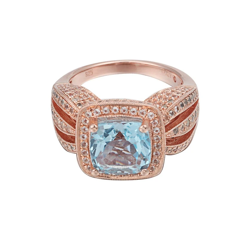 Suzy Levian New York Sterling Silver Cushion Cut Center Topaz Cocktail Ring