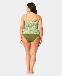 Anne Cole Plus Size V Neck Underwire Printed Drape Front Tankini Top High Waist Bottoms