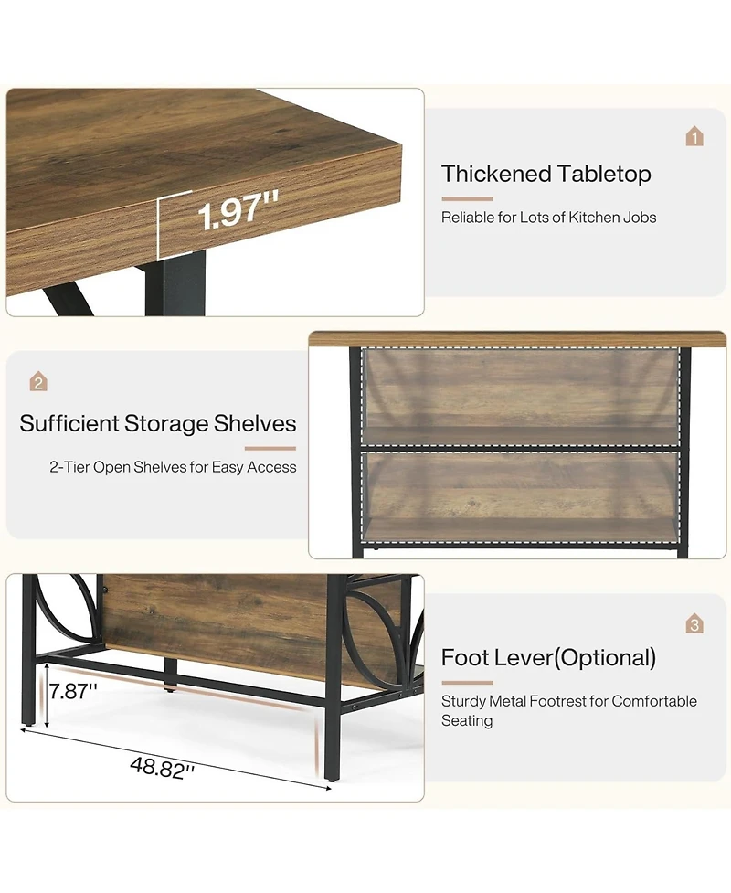 Tribesigns Kitchen Island with Storage, 62.99-Inch Kitchen Island Table with 2 Shelves and Large Worktop, Industrial Bar Table