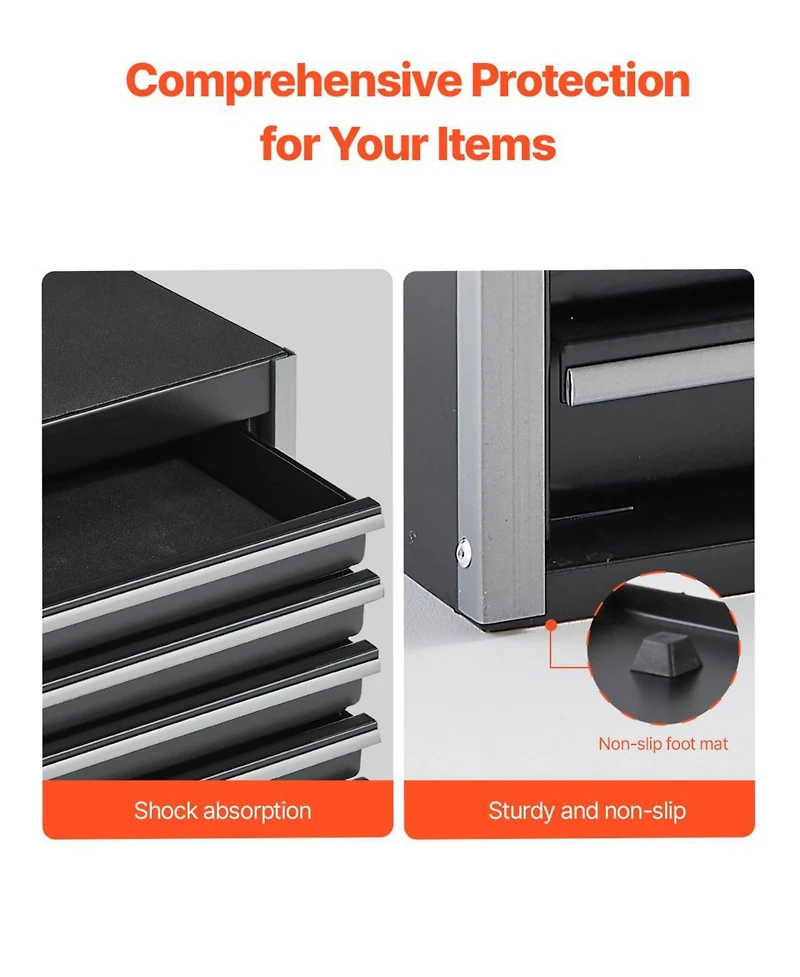 Mecale Metal Tool Box, 8.6", Portable 5-Drawer Chest, Eva Liners, Pp Feet, Ball-Bearing Slides, Powder-Coat, Black