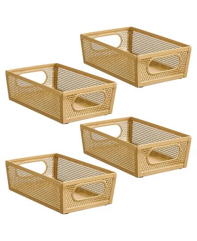 mDesign Perforated Metal Storage Bin with Handles - Set of 4 - Soft Brass