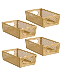 mDesign Perforated Metal Storage Bin with Handles - Set of 4 - Soft Brass