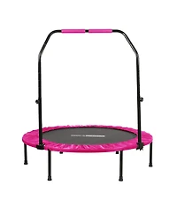 HolaHatha 40" Mini Trampoline Fitness Rebounder with Adjustable Handle, Pink