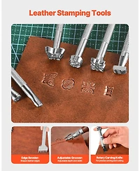 Ecooso Leather Working Tools Kit, 59-Piece Leather Craft Set w/ Canvas Storage Bag, Punching, Sewing, Stamping & Sanding