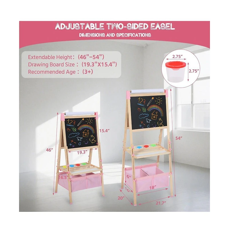 Kinder King 3 in 1 Kids Art Easel Set, Dual-Sided Art Station w/Whiteboard & Chalkboard