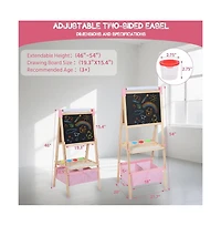 Kinder King 3 in 1 Kids Art Easel Set, Dual-Sided Art Station w/Whiteboard & Chalkboard