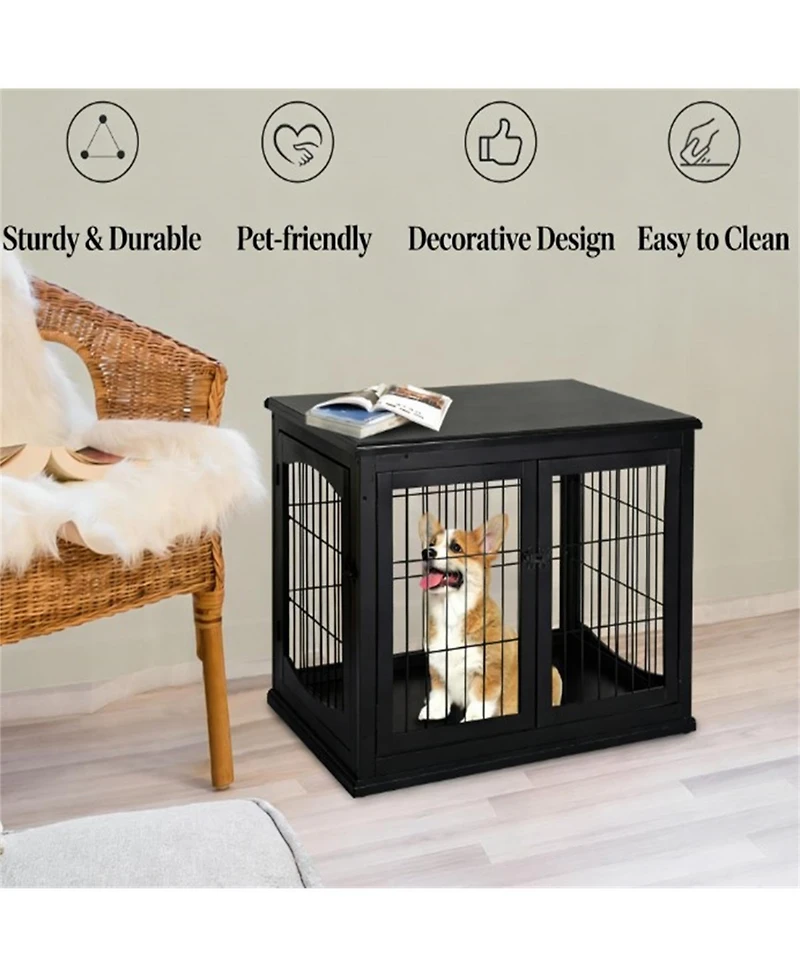 Aostirmotor Small Dog Cage with 3 Metal Doors in Black