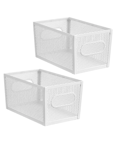 mDesign Perforated Metal Storage Bin with Handles - Set of 2 - Matte White
