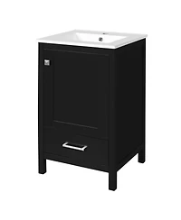 Cesicia 20 in. Modern Bathroom Vanity with Ceramic Sink, Soft-Close Drawer & Door, Double-Layer Door Organizer, Divider Drawer, Adjustable Foot Pads