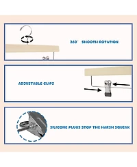 BP4U 12-Pack Wooden Pants Hangers with Adjustable Clips