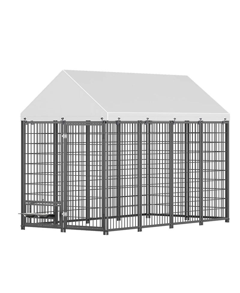 Aostirmotor Dog Run Enclosure with Roof Cover in Black