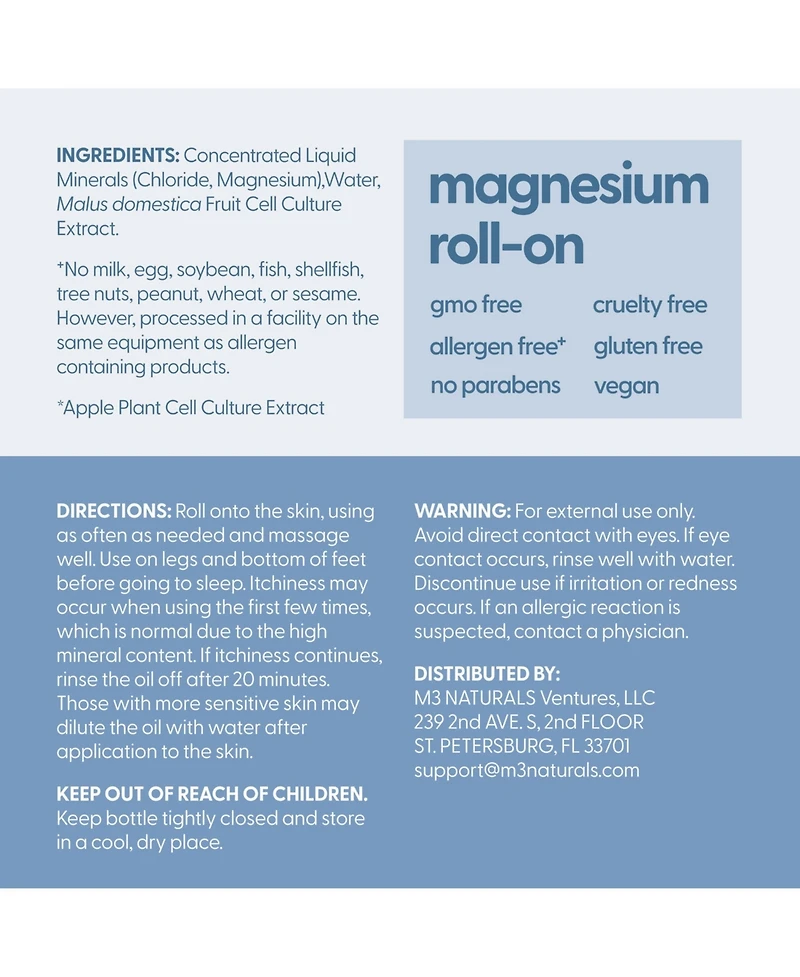M3 Naturals Magnesium Oil Roll On, 1ct