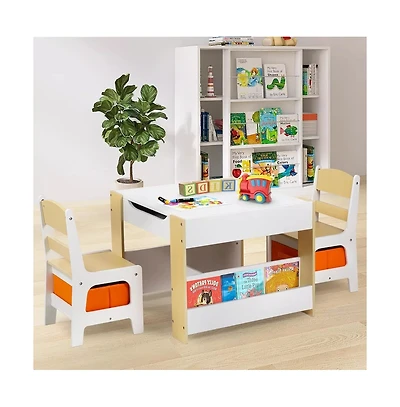 Kinder King 3-in-1 Kids Activity Table and 2 Chairs Set with Storage, Removable Top and Chalkboard