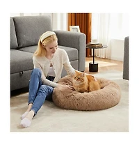 Zeus & Ruta 30 Inch Anti Slip Round Fluffy Faux Fur Cat Bed