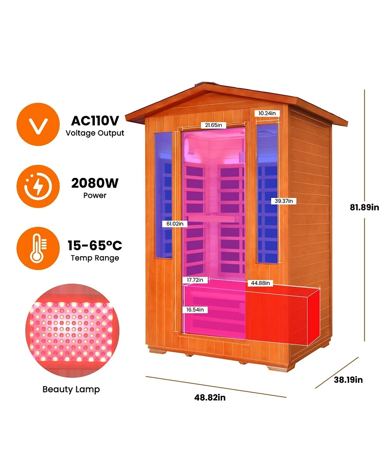 Mondawe Infrared Sauna Room with 8 Heaters, 2000W, Fir & Red Cedar