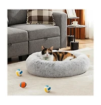 Zeus & Ruta 30 Inch Anti Slip Round Fluffy Faux Fur Cat Bed