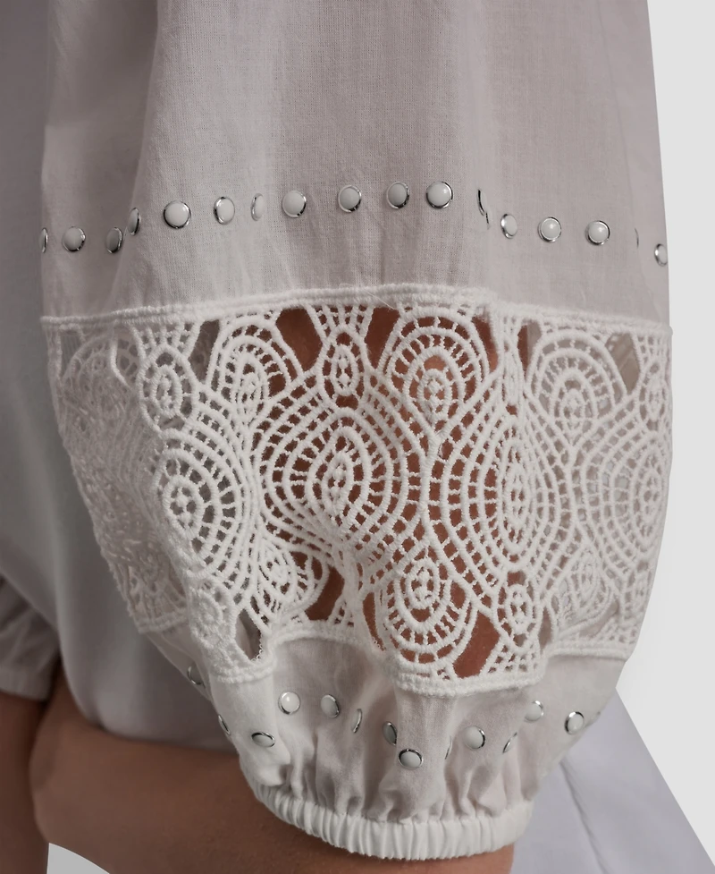 Dkny Jeans Women's Crewneck Lace Eyelet Pull-On Top