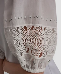Dkny Jeans Women's Crewneck Lace Eyelet Pull-On Top