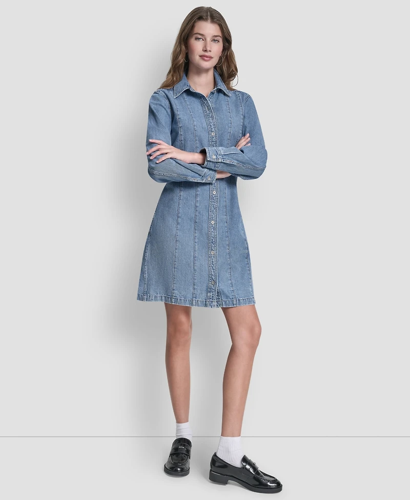 Dkny Jeans Women's Collared Seamed A-Line Shirt Dress