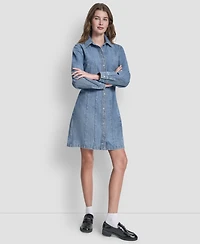 Dkny Jeans Women's Collared Seamed A-Line Shirt Dress