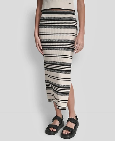 Dkny Jeans Women's Ribbed Stripe Pull-On Midi Skirt