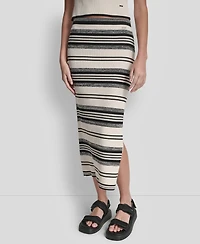 Dkny Jeans Women's Ribbed Stripe Pull-On Midi Skirt