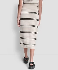 Dkny Jeans Women's Striped Pointelle Stitch Pull-On Midi Skirt