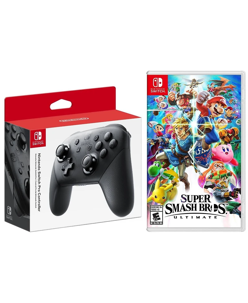 Nintendo Super Smash Bros Ultimate and Pro Controller Bundle for Switch