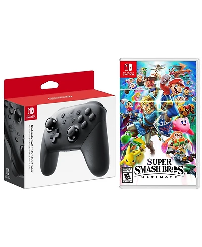 Nintendo Super Smash Bros Ultimate and Pro Controller Bundle for Switch