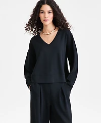 I.n.c. International Concepts Women's Off-Duty Long Sleeve V-Neck Sweatshirt, Macy's Exclusive