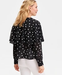 I.n.c. International Concepts Women's Long-Sleeve Printed Capelet Blouse, Macy's Exclusive