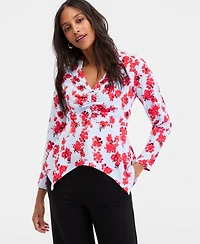 I.n.c. International Concepts Women's Long-Sleeve Printed Asymmetrical-Hem Top