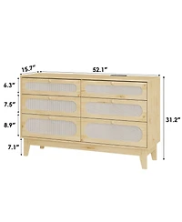 Gaomon Rattan Nightstand with Drawers, Modern Large Bedside Table Night Stand for Bedroom