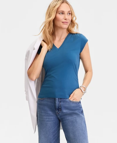 I.n.c. International Concepts Women's Cap-Sleeve V-Neck T-Shirt, Macy's Exclusive
