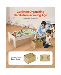 Slickblue Train Table, 84 Multicolor Pieces Wooden Kids Activity Table with Collapsible Storage Bin