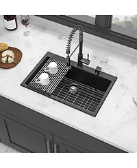 flynama huluwat Black Quartz Composite Kitchen Sink Drop In Granite