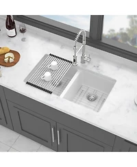 flynama 33x19x10.33inch White Quartz Composite Kitchen Sink Double Bowl Undermount
