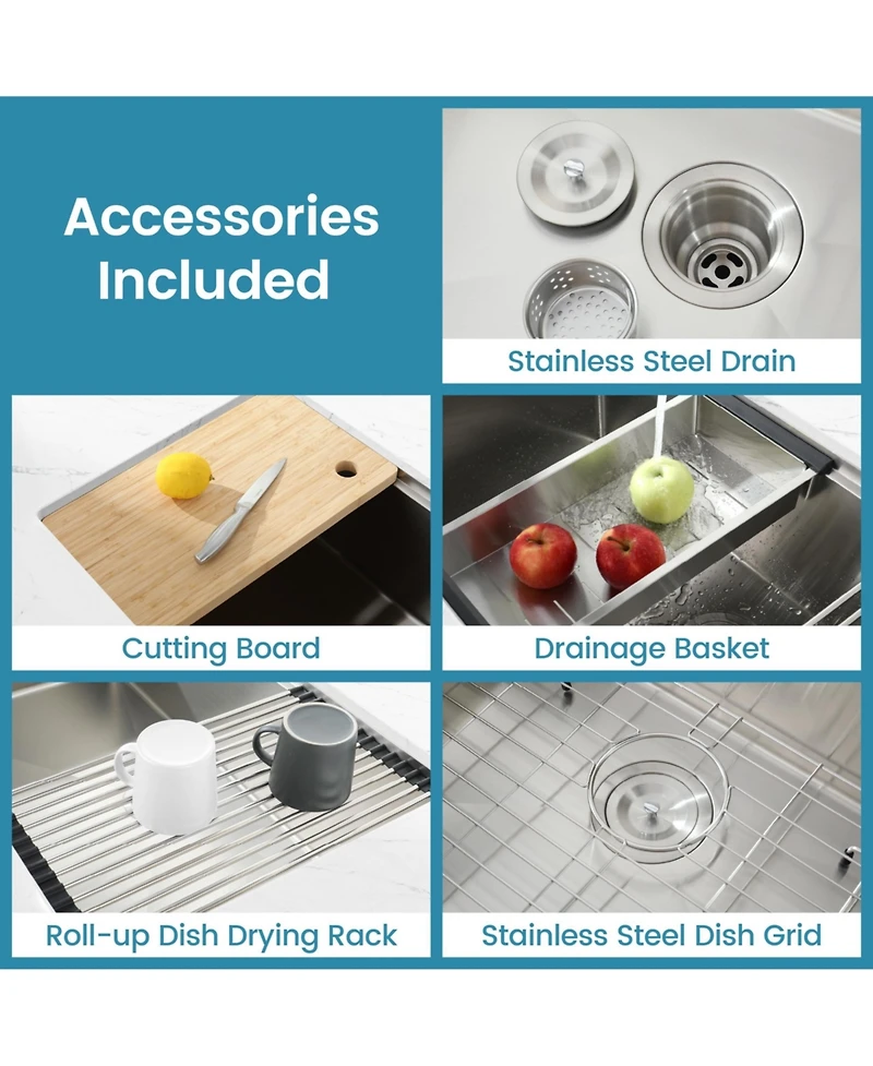 flynama 33inch Undermount Dark Gray Multifunctional Flying Rain Waterfall Single Bowl S304 Stainless Steel Handmade Kitchen Sink