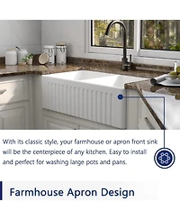flynama 33x18x10inch Ceramic White Farmhouse Kitchen Sink Rectangular Double Basin Vessel Sink
