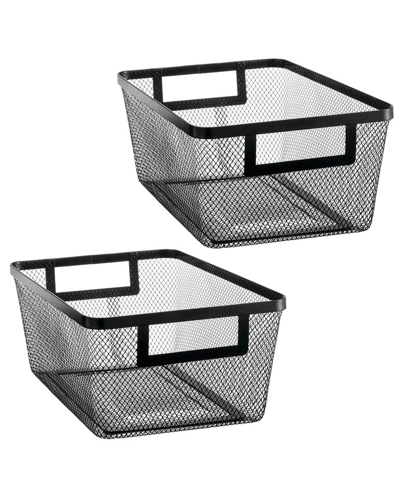 mDesign Metal Mesh Pantry Basket with Handles - Set of