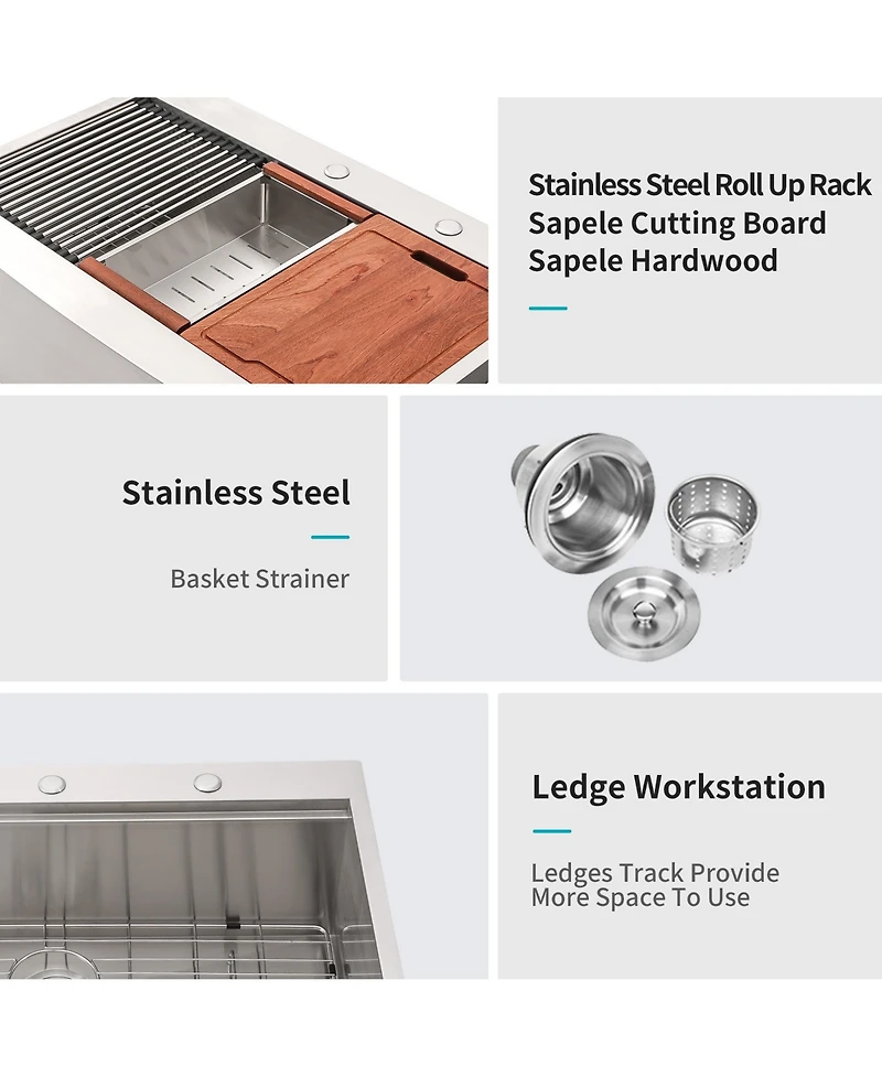 Flynama 36x22x10inch Farmhouse Kitchen Sink Workstation Stainless Steel Apron Front 16 Gauge