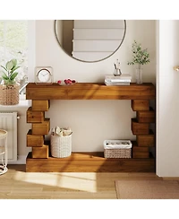 Boyel Living Geometric Block Stacked Wood Console Table with Warm Natural Finish, Entryway Table