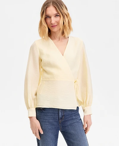 I.n.c. International Concepts Women's Long Sleeve Textured Wrap Blouse, Macy's Exclusive
