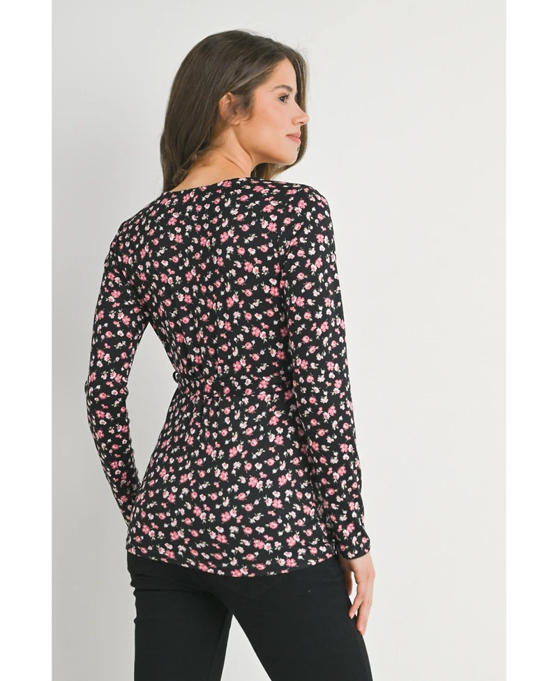 Hello Miz Maternity Long Sleeve Floral Tie Waist Top