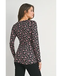 Hello Miz Maternity Long Sleeve Floral Tie Waist Top